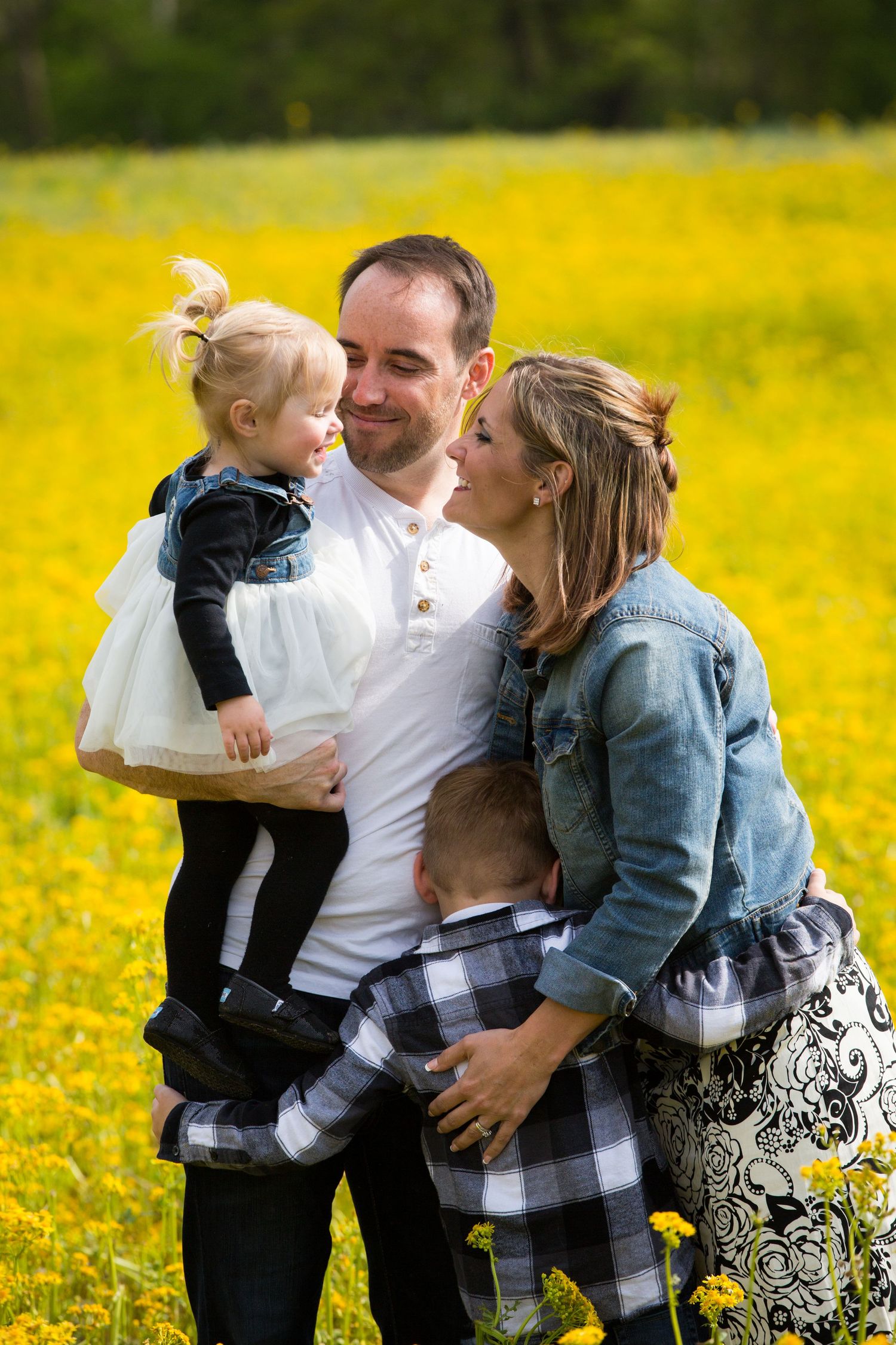 Family pictures in field