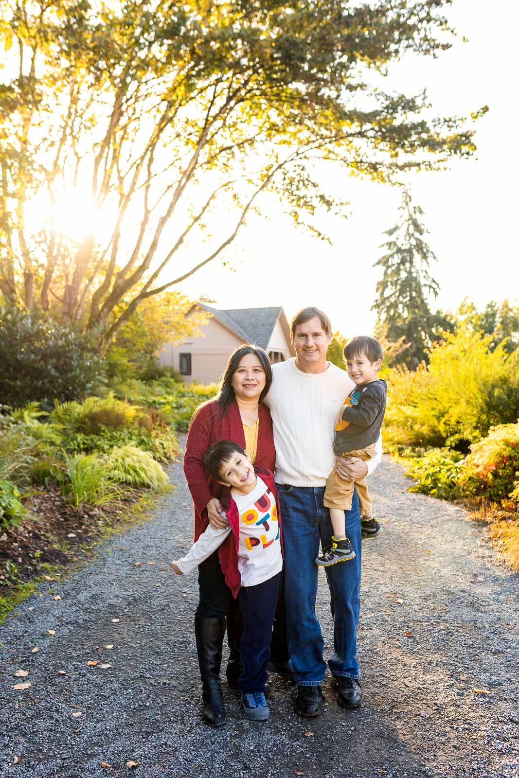 Family portrait at bellevue botanical garden by a Bellevue family photographer