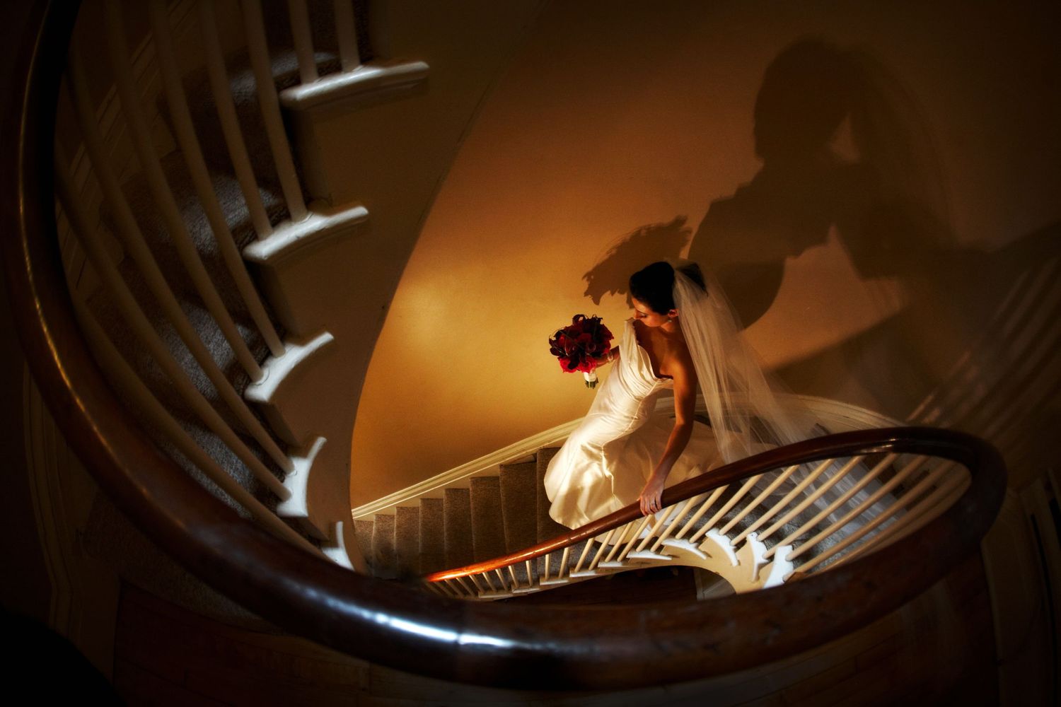 Bridal portrait on the stairs of a brownstone in Boston Massachusetts