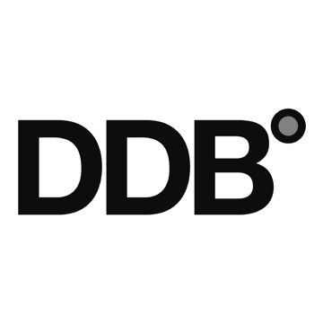 Black DDB logo featuring bold sans-serif letters with a degree symbol.