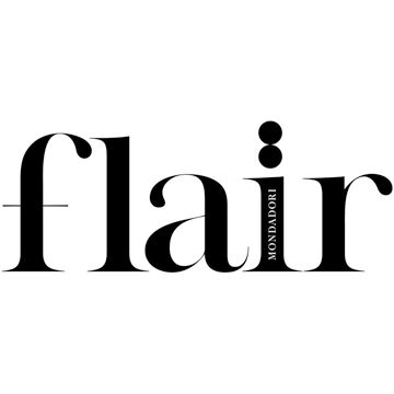 Flair magazine logo in elegant black serif typeface with stylized dot above the i.