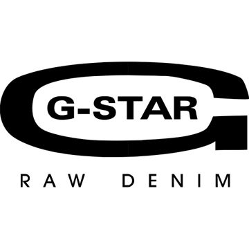 G-Star Raw Denim logo featuring stylized G design with brand name in black and white.