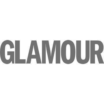 Glamour magazine logo in condensed grey capital letters with modern typography.