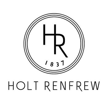 Minimalist black circular logo for Holt Renfrew luxury retailer featuring HR monogram and established date 1837.