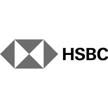 HSBC bank logo featuring hexagonal red and white geometric symbol with black lettering.