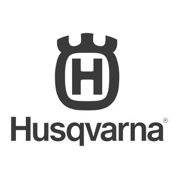 Black Husqvarna logo showing stylized H letter inside a crown-shaped design.