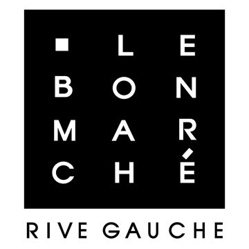 Modern square logo design for Le Bon Marche Rive Gauche with geometric text layout.