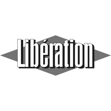 Liberation newspaper logo with bold typography on a diamond shaped grey background.