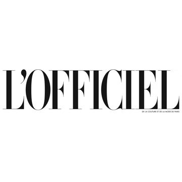 L'Officiel fashion magazine logo in elegant black serif typography.