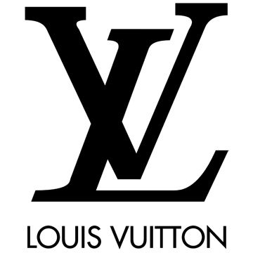 Louis Vuitton LV monogram logo in black against white background.