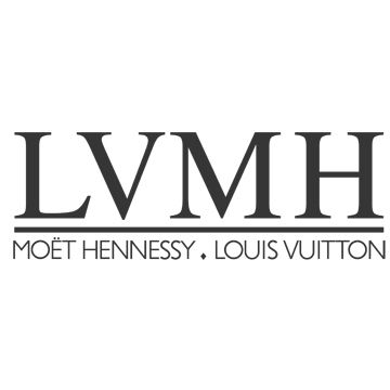 LVMH luxury group logo featuring Moet Hennessy and Louis Vuitton text in black.