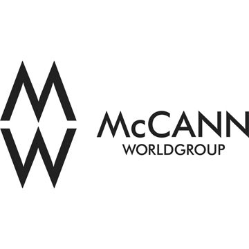 Black and white McCann Worldgroup logo with geometric MW symbol.
