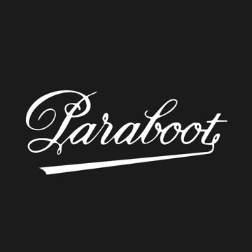 Paraboot logo in elegant cursive script on black background.