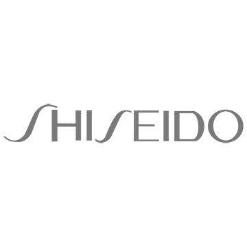 Shiseido logo in elegant grey typography with distinctive curved lettering.