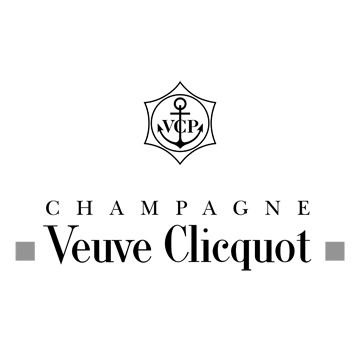 Veuve Clicquot champagne logo with anchor emblem in black and white.