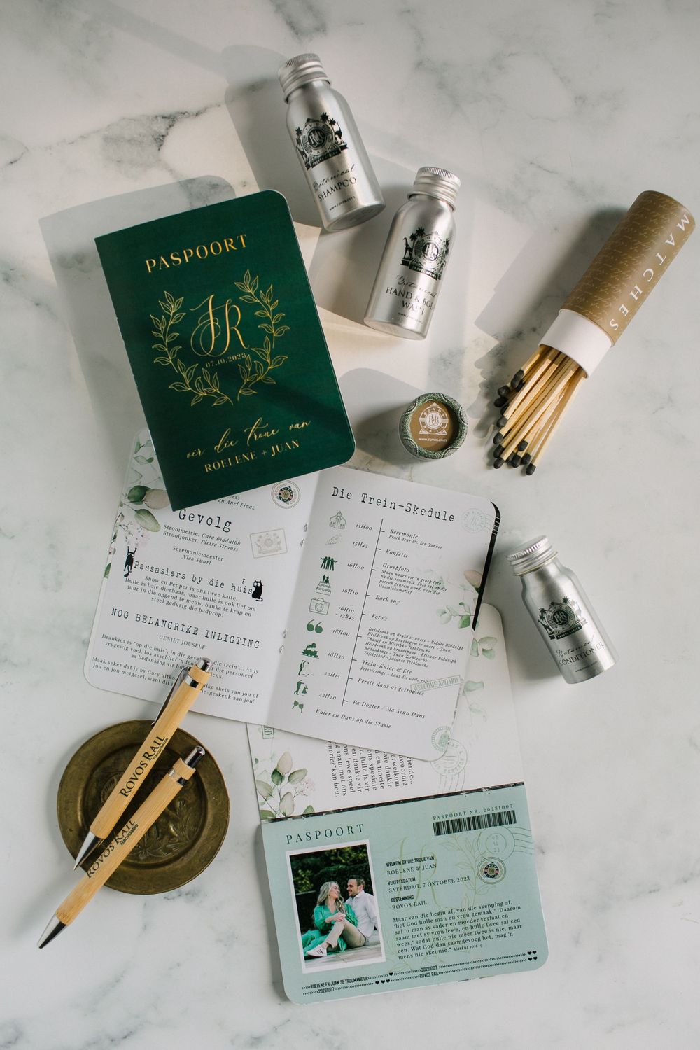 Stationary and details from a Rovos rail wedding.