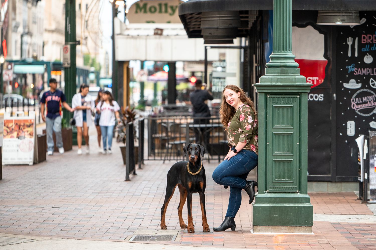 Woman and her dog in downtown Houston