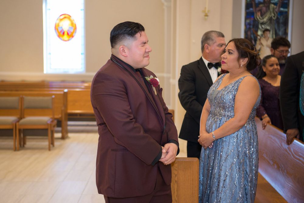 Groom's waiting for the bride to come down the aisle. Mission TX photography