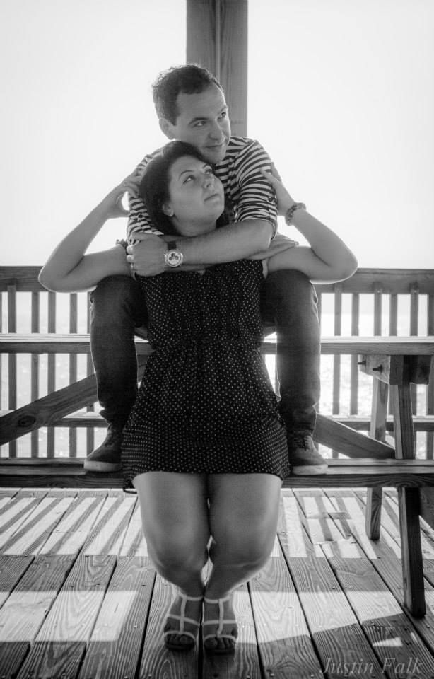 Folly Pier engagement with picnic table