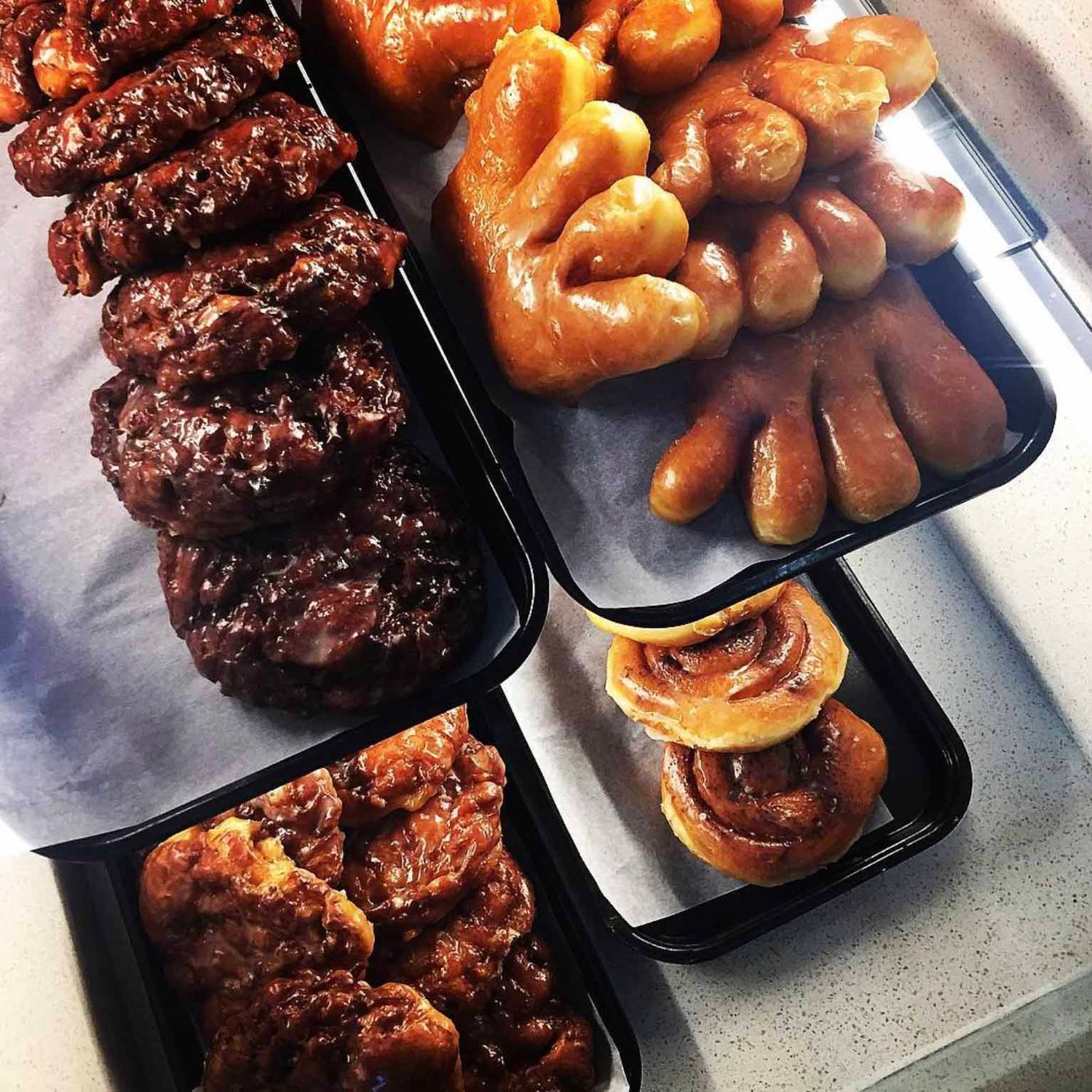A variety of donuts at Red donut shop. victoria leigh photography