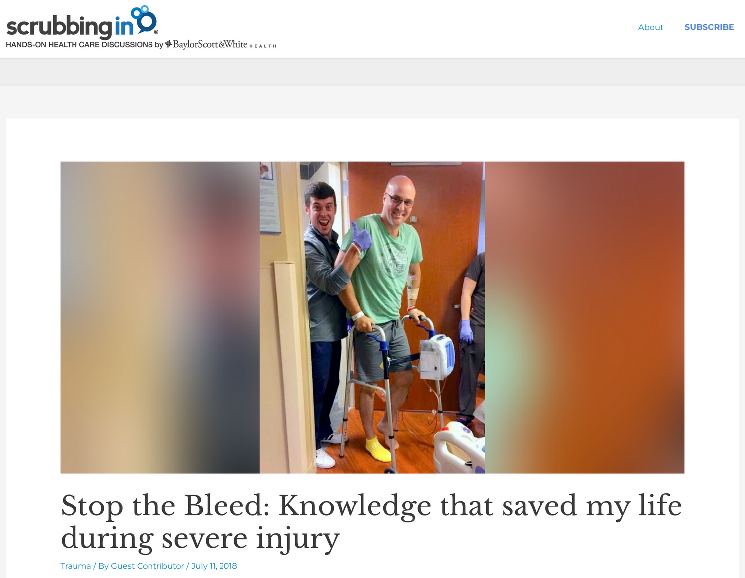 A screenshot for BaylorScott&White’s blog ScrubbingIn.