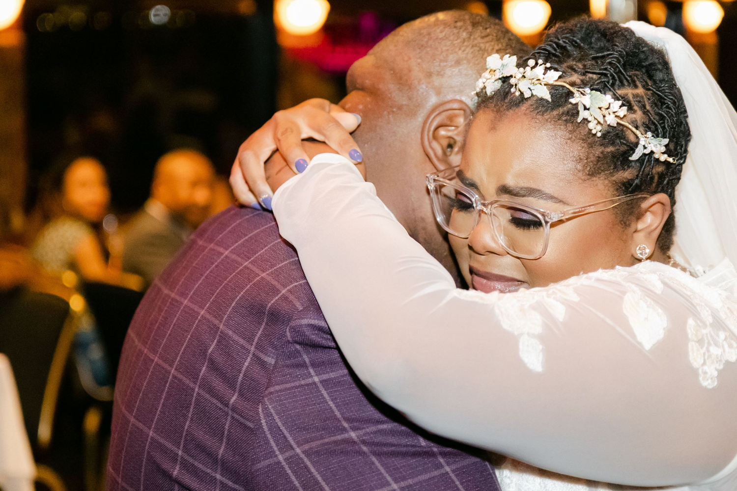 Wedding Father Daughter Dance. Emotional Wedding Moments captured by wedding photographer Bradenton. Black bride