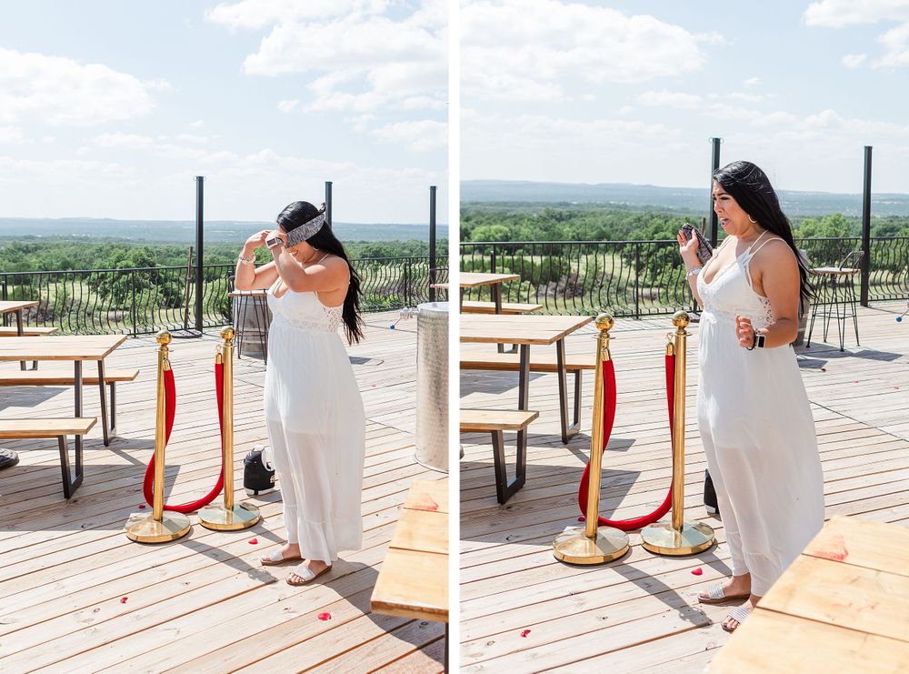 A romantic, surprise proposal at 290 Wine Castle in the Texas hill country.