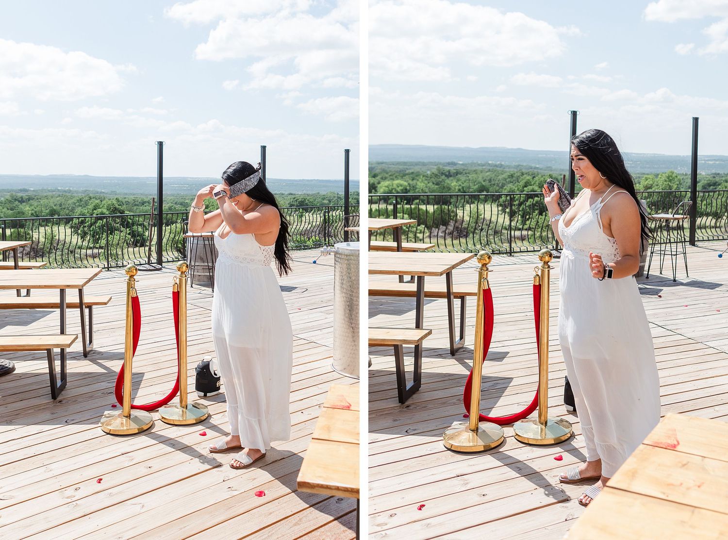 A romantic, surprise proposal at 290 Wine Castle in the Texas hill country.