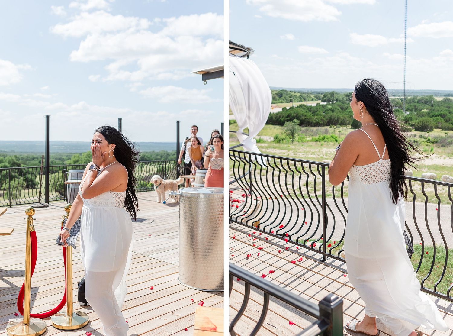 A romantic, surprise proposal at 290 Wine Castle in the Texas hill country.