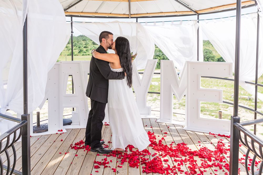 A romantic, surprise proposal at 290 Wine Castle in the Texas hill country.