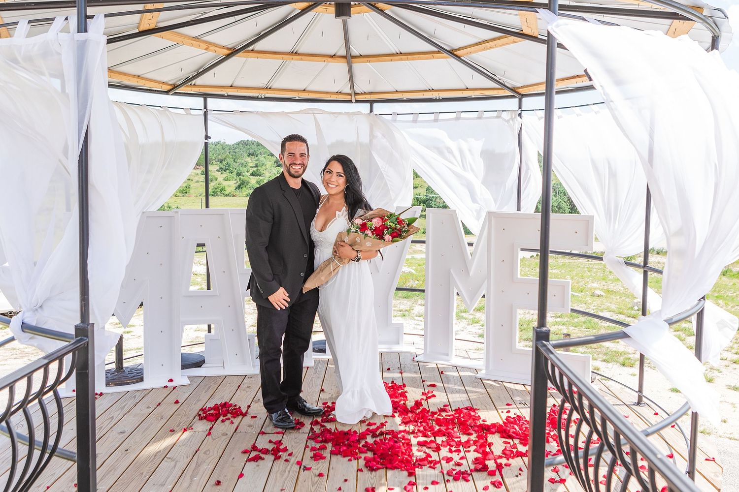 A romantic, surprise proposal at 290 Wine Castle in the Texas hill country.