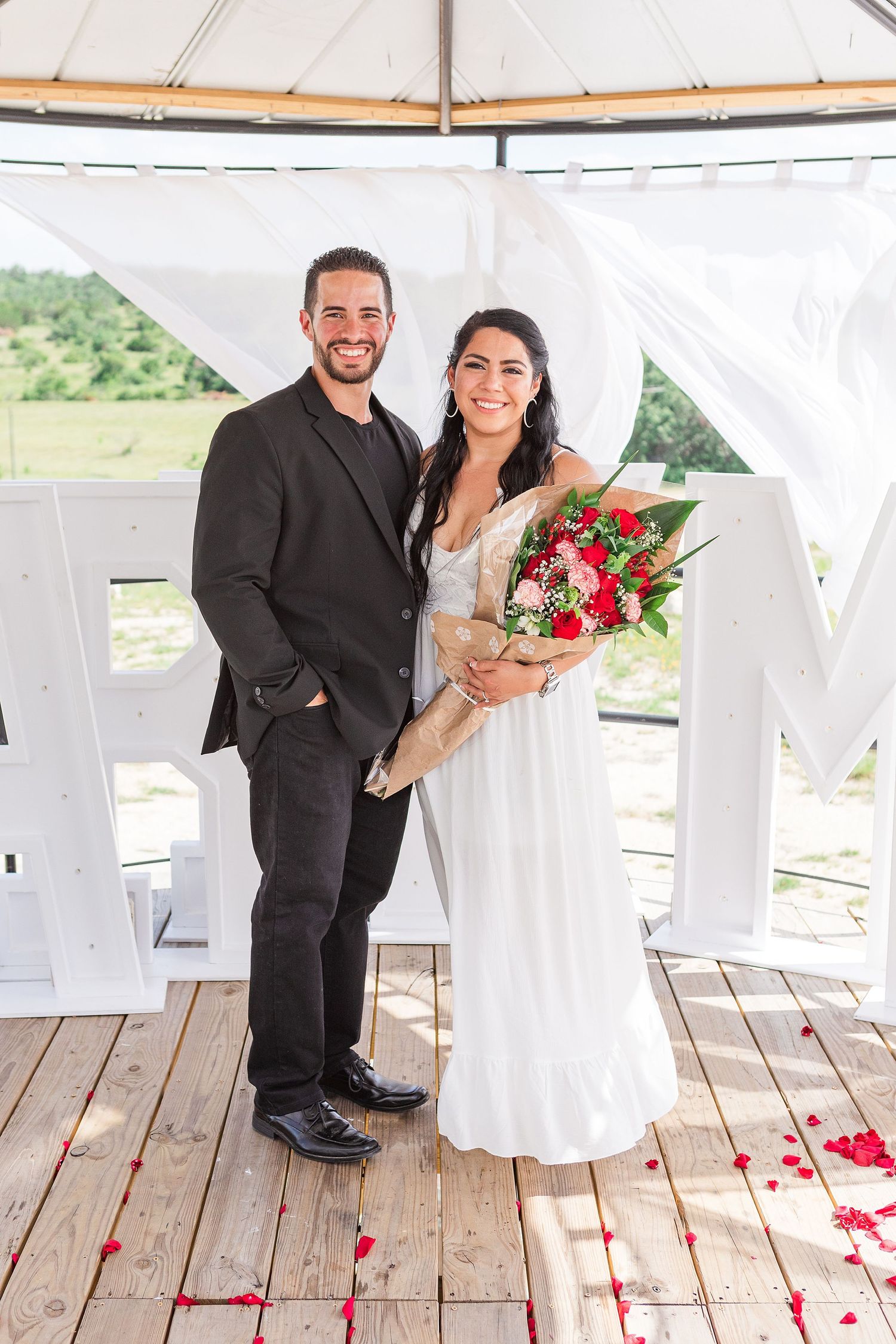 A romantic, surprise proposal at 290 Wine Castle in the Texas hill country.