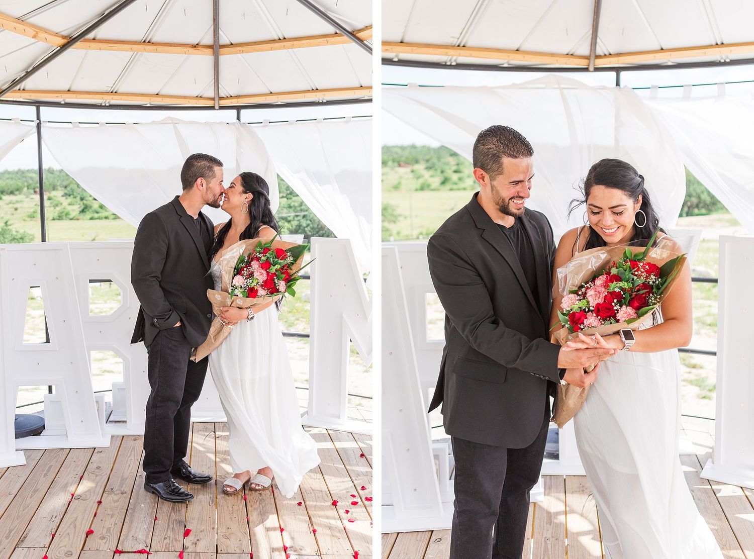 A romantic, surprise proposal at 290 Wine Castle in the Texas hill country.