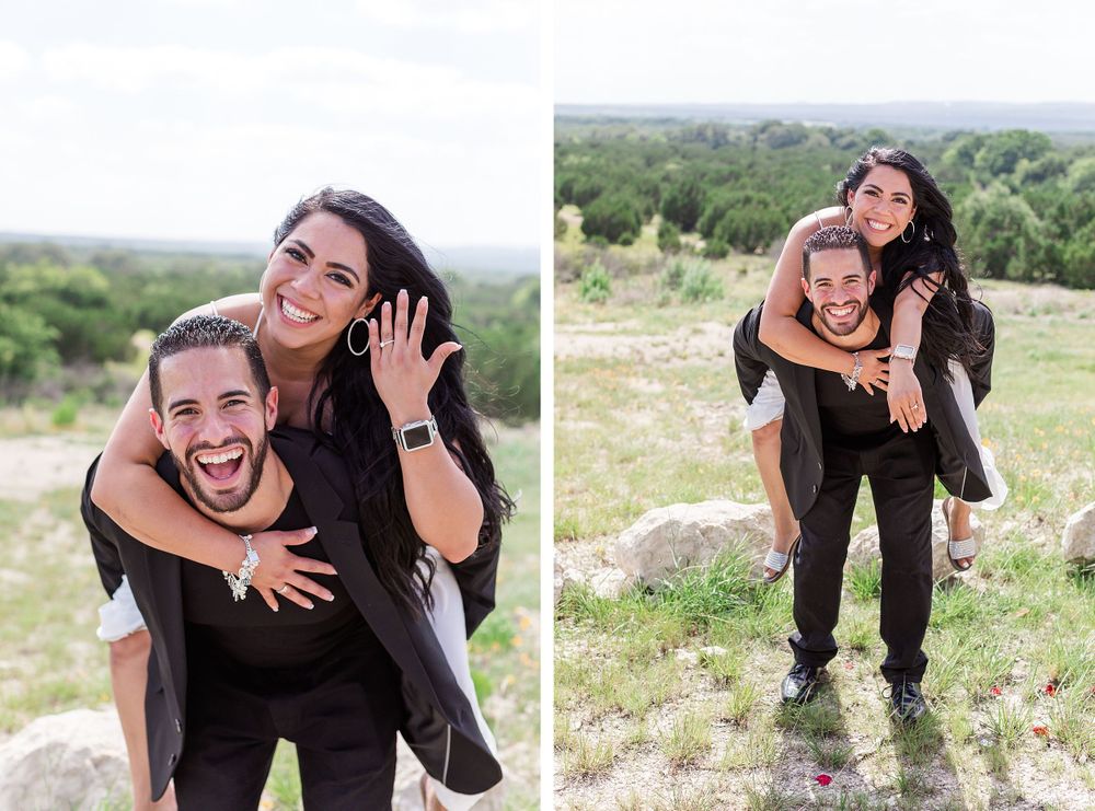 A romantic, surprise proposal at 290 Wine Castle in the Texas hill country.