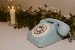 Blue rotary phone audio voicemail wedding guestbook in Mobile, Alabama
