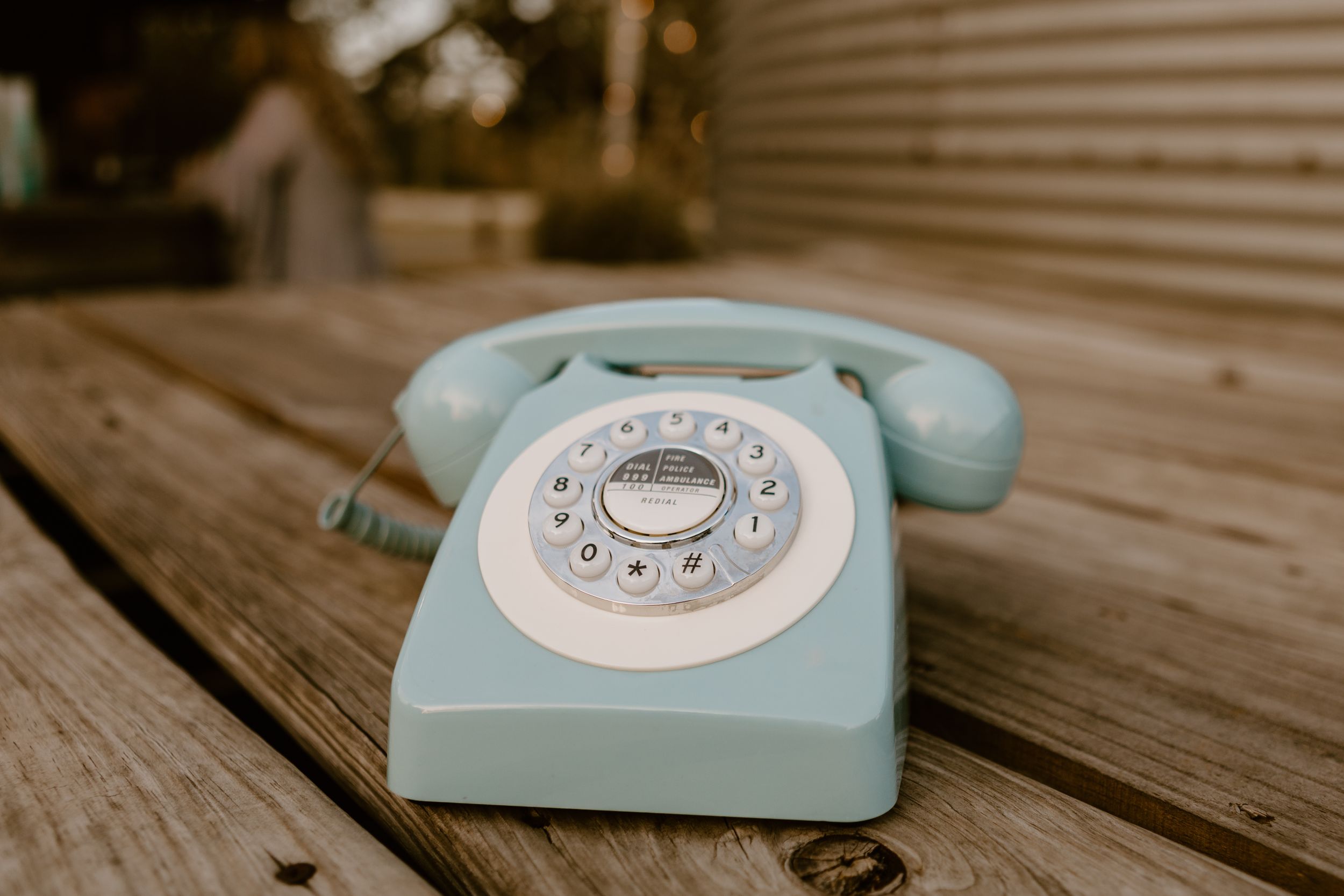 Blue rotary phone audio voicemail wedding guestbook in Mobile, Alabama