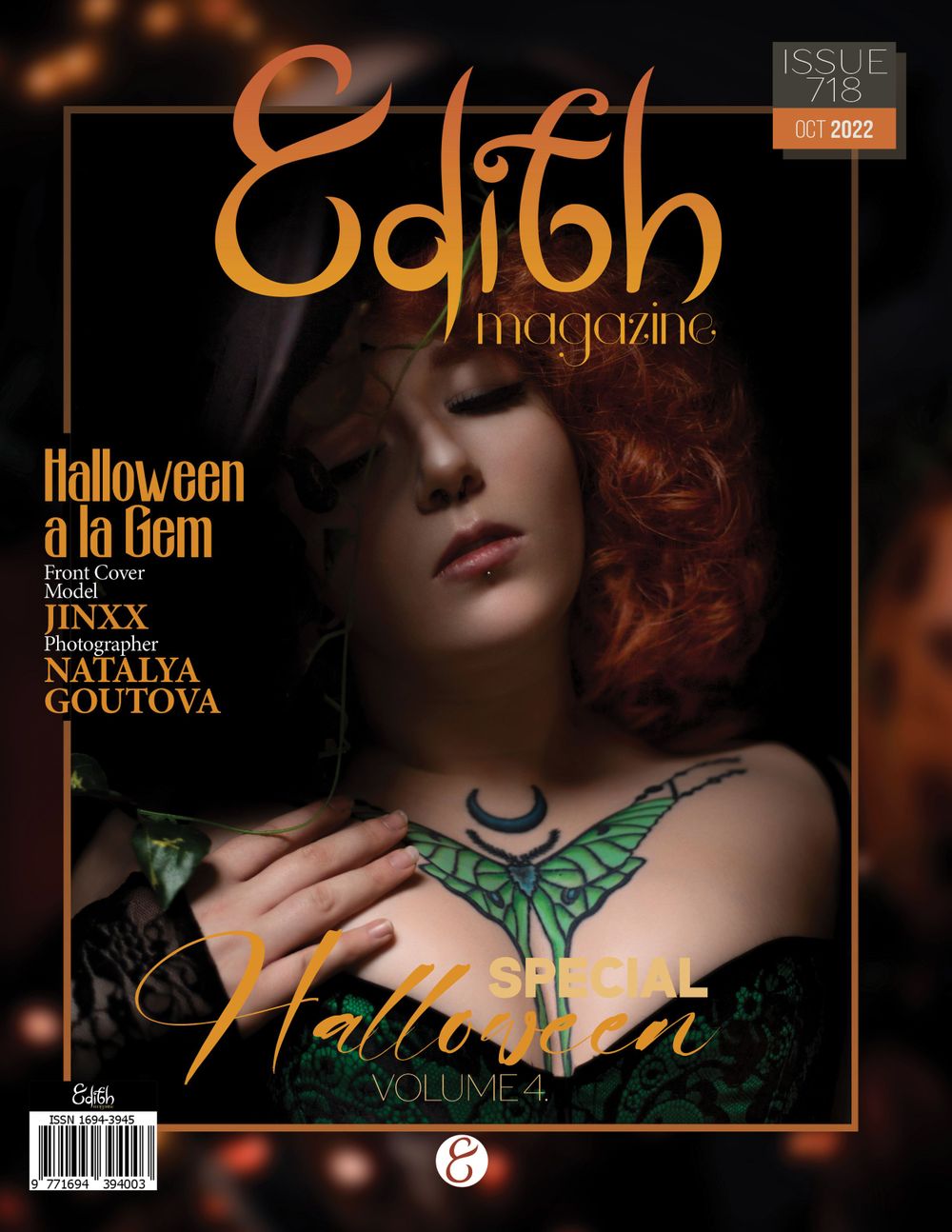 Dark and moody magazine cover designs with Halloween theme and gothic styling.