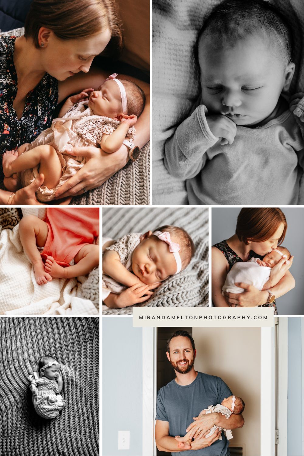 Collage of 7 professional newborn photos from in-home newborn photography session in Chaska, MN showcasing Twin Cities newborn photography