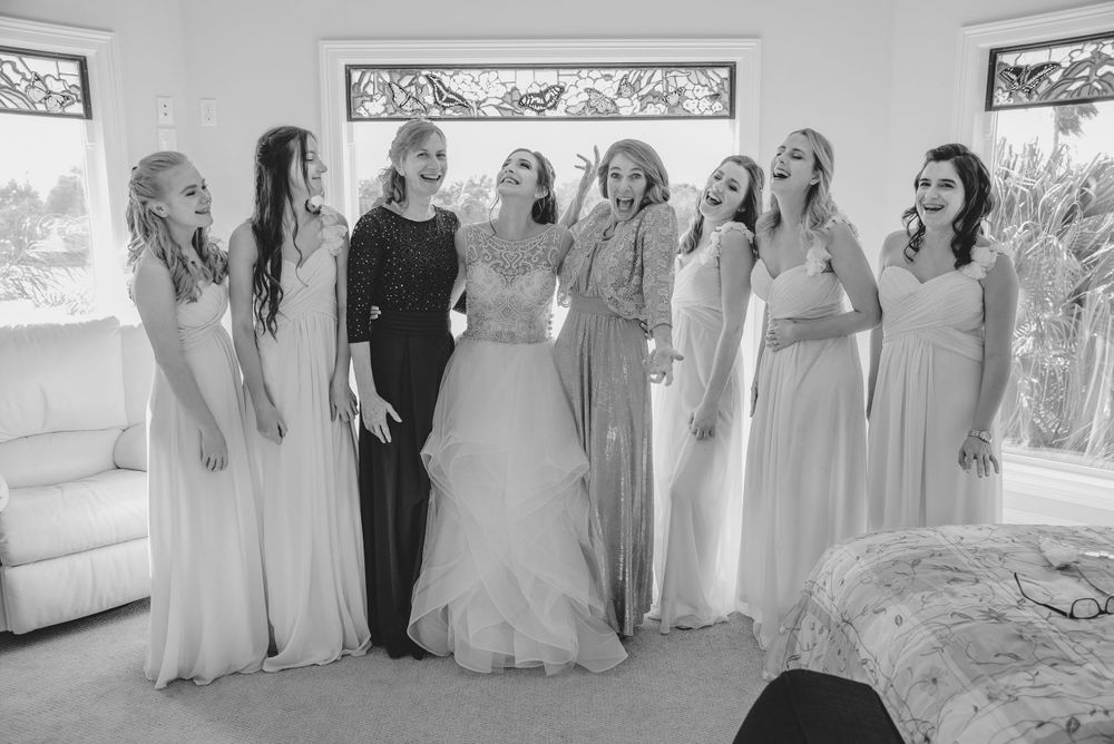 bridesmaids getting ready. black and white. wedding day. Progreso Texas. wedding photographer