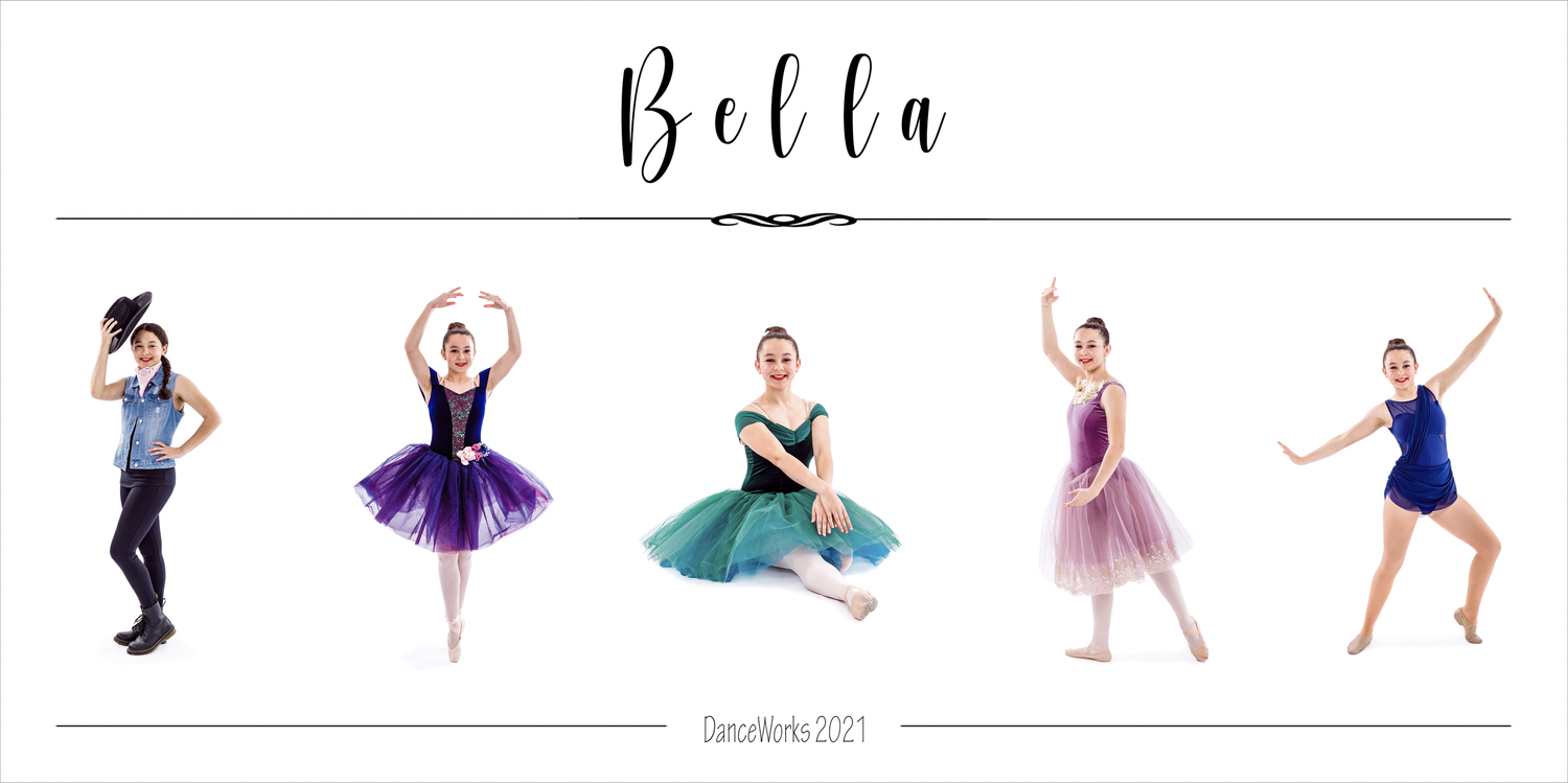 Progression of five ballet dance poses from casual to formal showing different dance positions and colorful tutus by Stephanie Coulter Photo