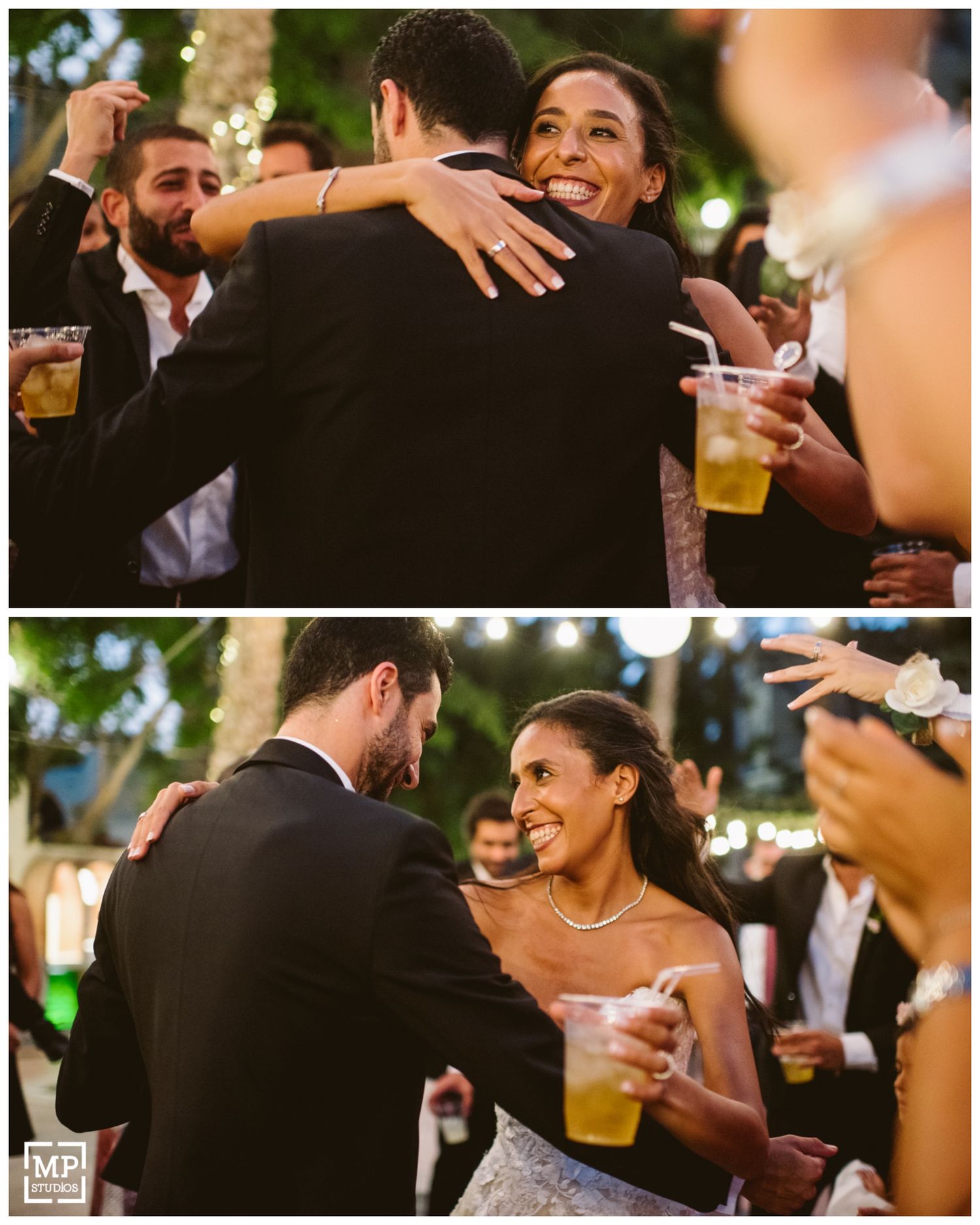 Candid moments of joy and laughter during wedding reception celebrations.