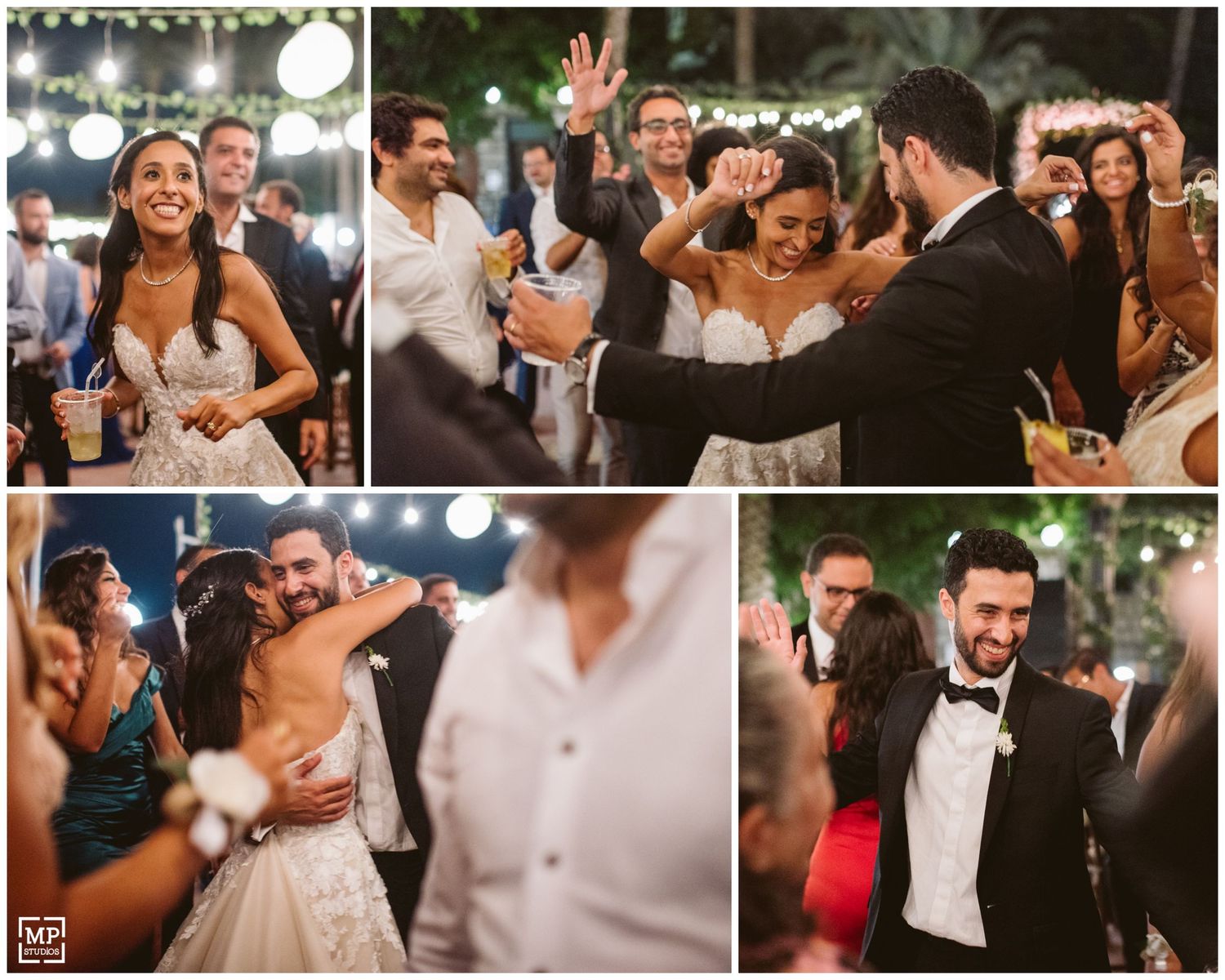 Energetic dance floor moments captured during a wedding reception celebration.