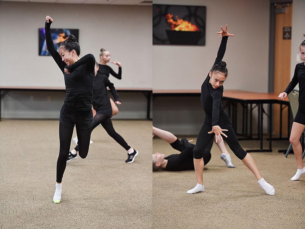 Expressive rhythmic gymnasts dancing