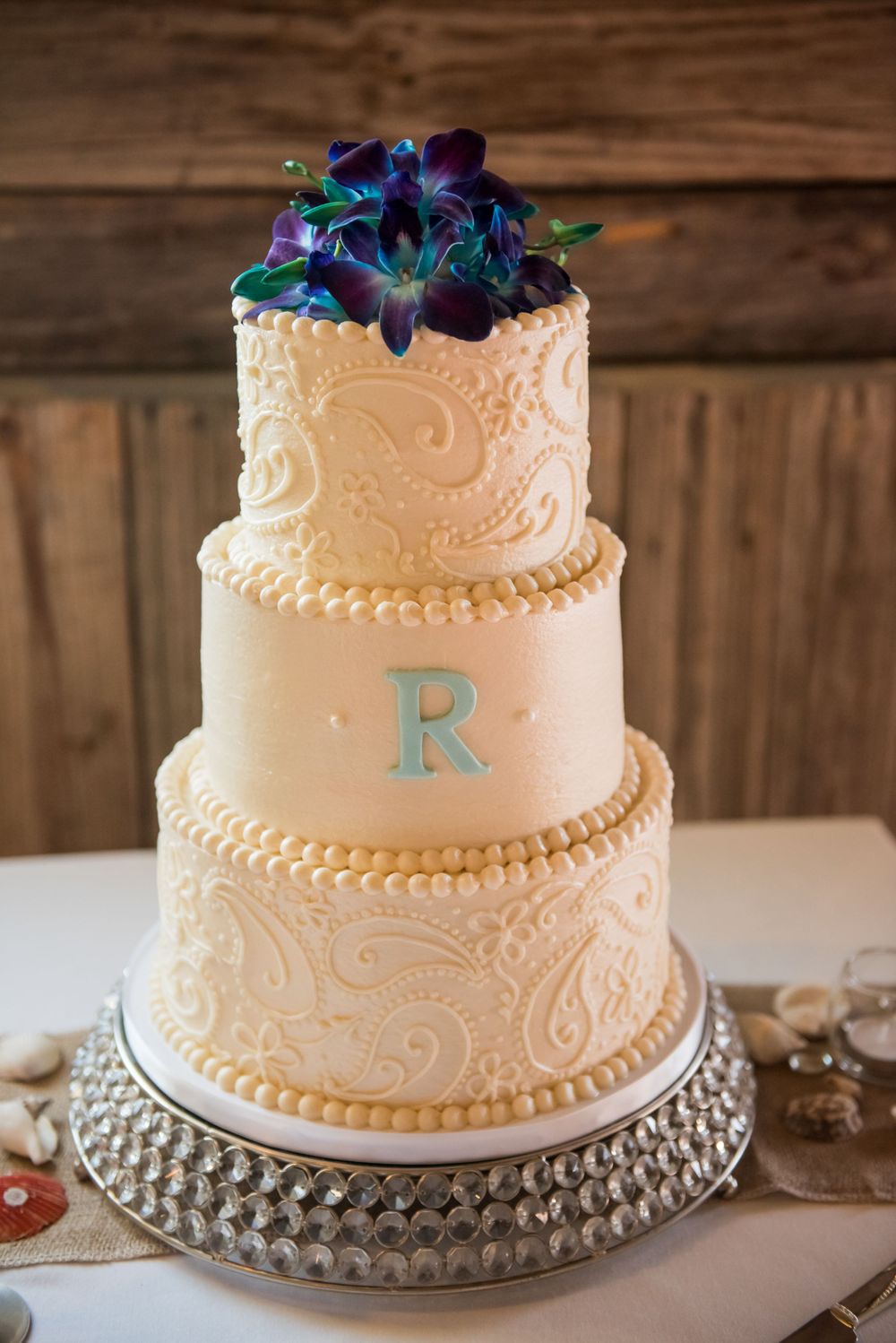 wedding cake at reception after beach wedding on Panama City Beach Florida