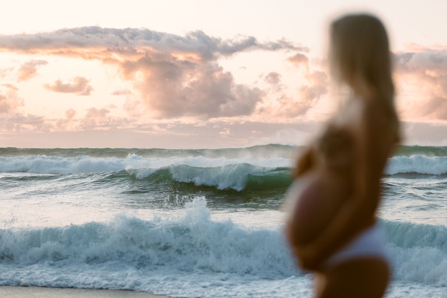 Mum Belly in beach light sunrise sunset pregnant pregnancy maternity photoshoot, Newcastle, Lake Macquarie, NSW