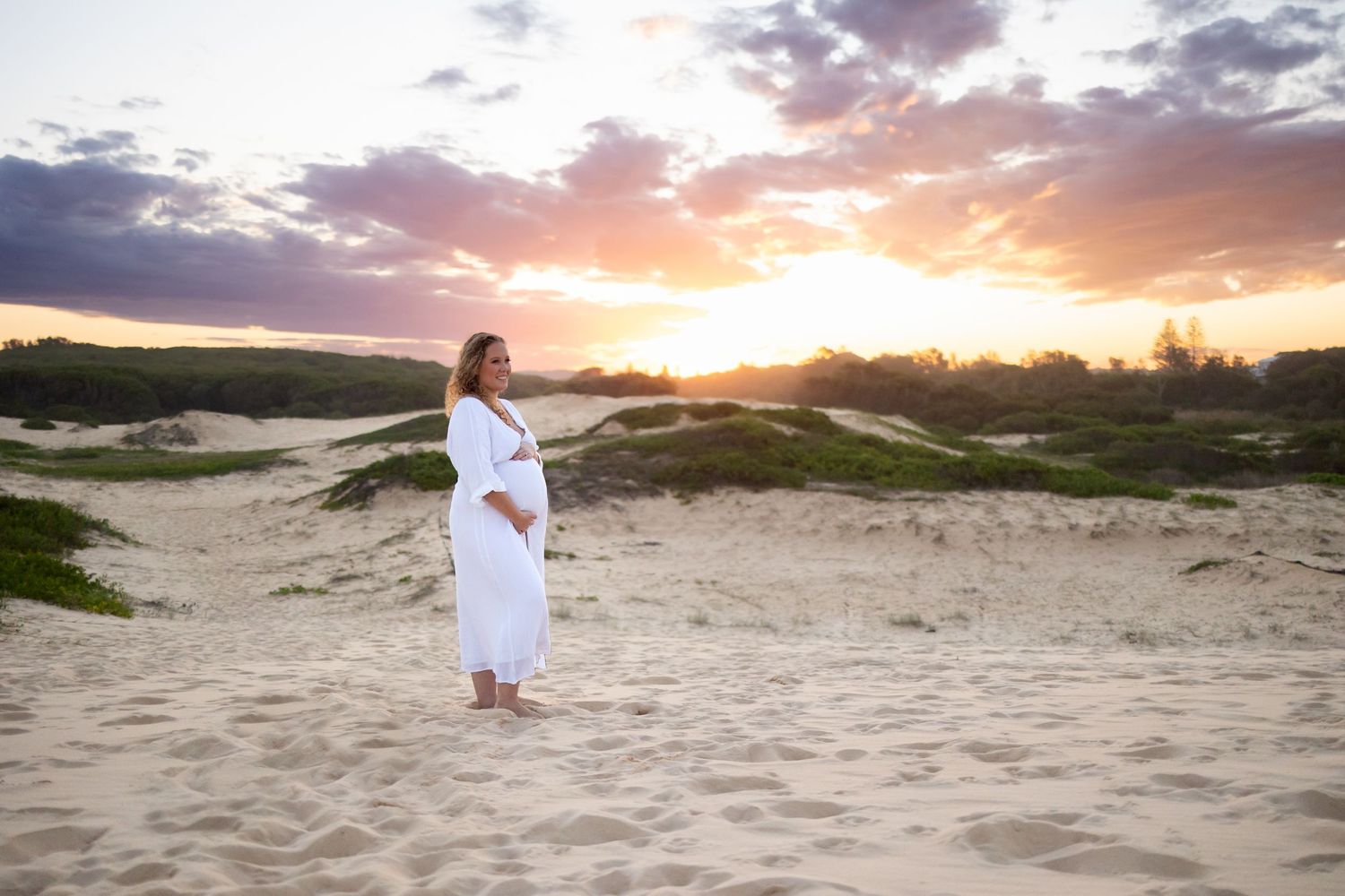 Maternity Photoshoot at sunset on the beach, Lake Macquarie, Newcastle, Hunter Valley, New South Wales