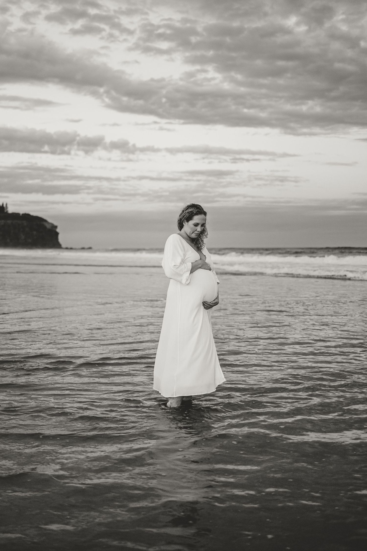Mum Dress Maternity Photoshoot at sunset on the beach, Lake Macquarie, Newcastle, Hunter Valley, New South Wales