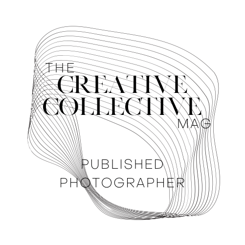 Black and white logo design for The Creative Collective Mag with curved linear patterns.