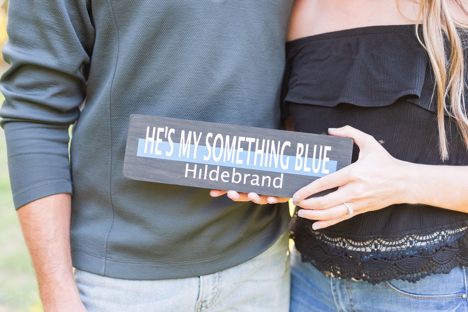He's my something blue sign for engagement in St. Mary's Pennsylvania