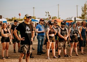 Festival crowd gathered outdoors watching performance under summer sky.
